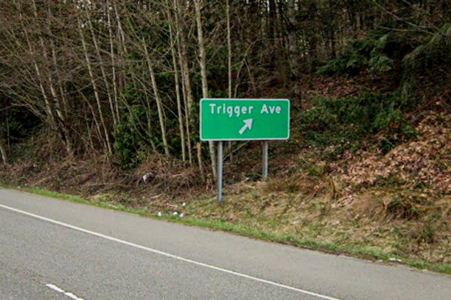 A street sign that reads' Trigger Ave.