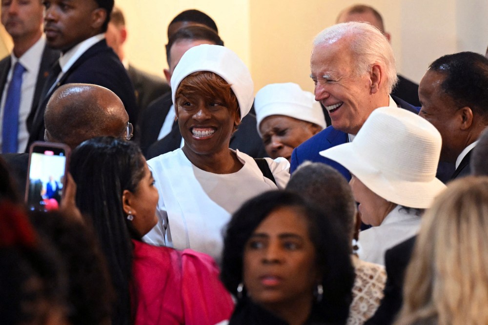 President Joe Biden greets parishioners