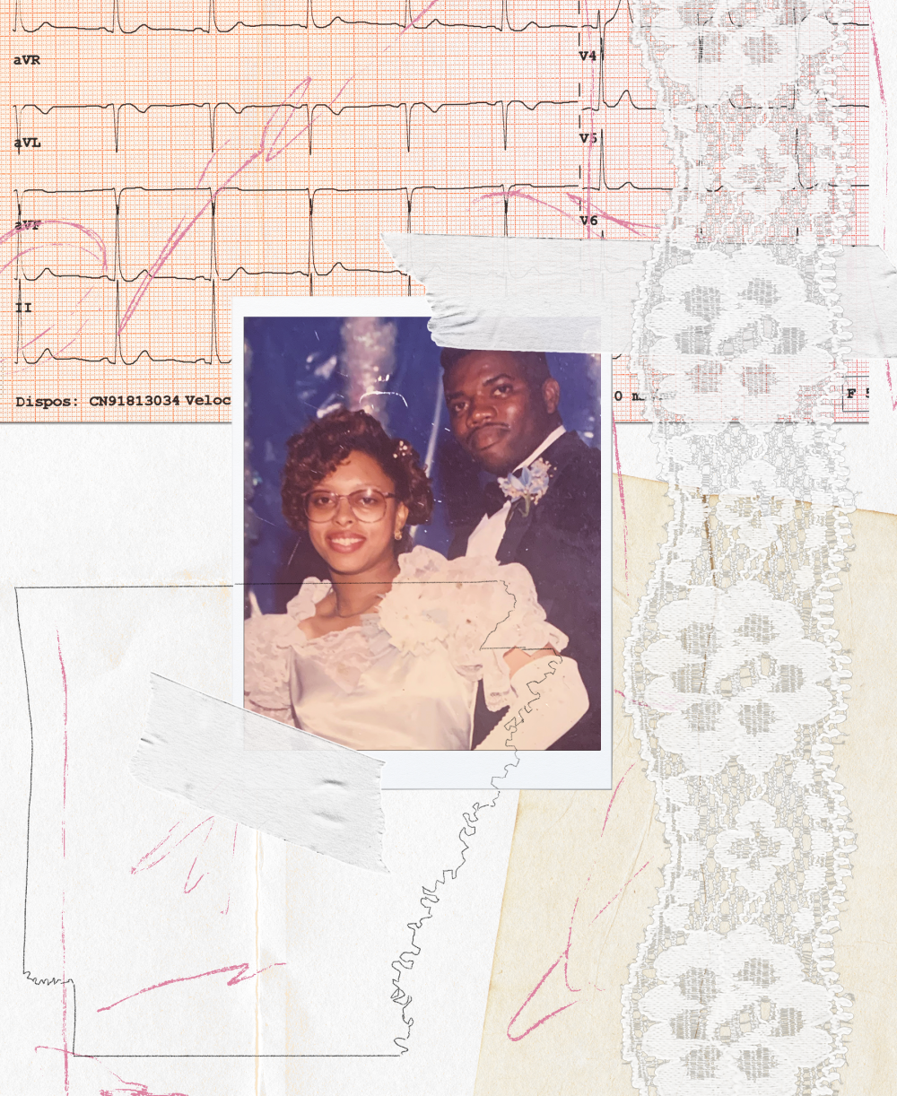 Photo collage of Hajime White and her now husband at prom