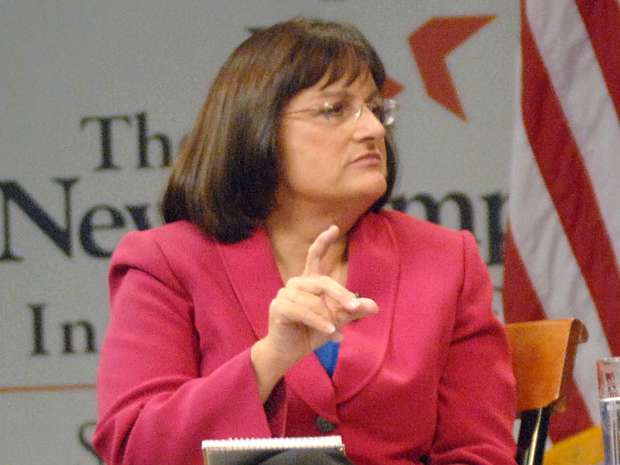 Democrat Ann McLane Kuster at one of her debates with Republican Congressman Charles Bass at the New Hampshire Institute of Politics & Political Library in Manchester, N.H. (Photo by AP Photo/The Union Leader, David Lane)