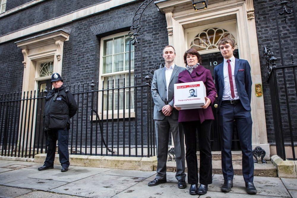 The family of Alan Turing delivers a Change.org petition calling for a pardon for more than 49,000 British gay men convicted under historic anti-gay laws in the UK, Feb 23, 2015 in London, England. (Photo by Andrew Aitchison/In Pictures/Corbis)