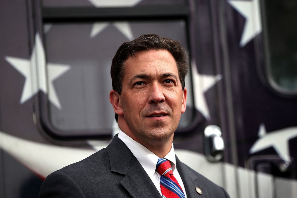 Chris McDaniel looks on during a campaign rally on June 23, 2014 in Flowood, Mississippi.