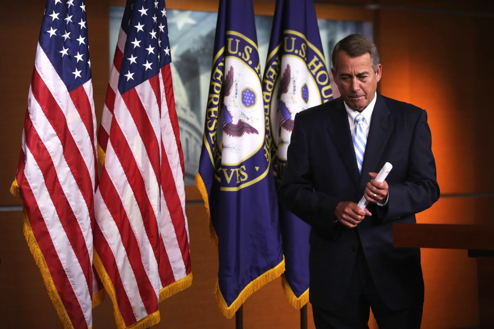 Speaker of the House Rep. John Boehner (R-Ohio) leaves after a press briefing July 31, 2014 on Capitol Hill in Washington, D.C. (Photo by Alex Wong/Getty)