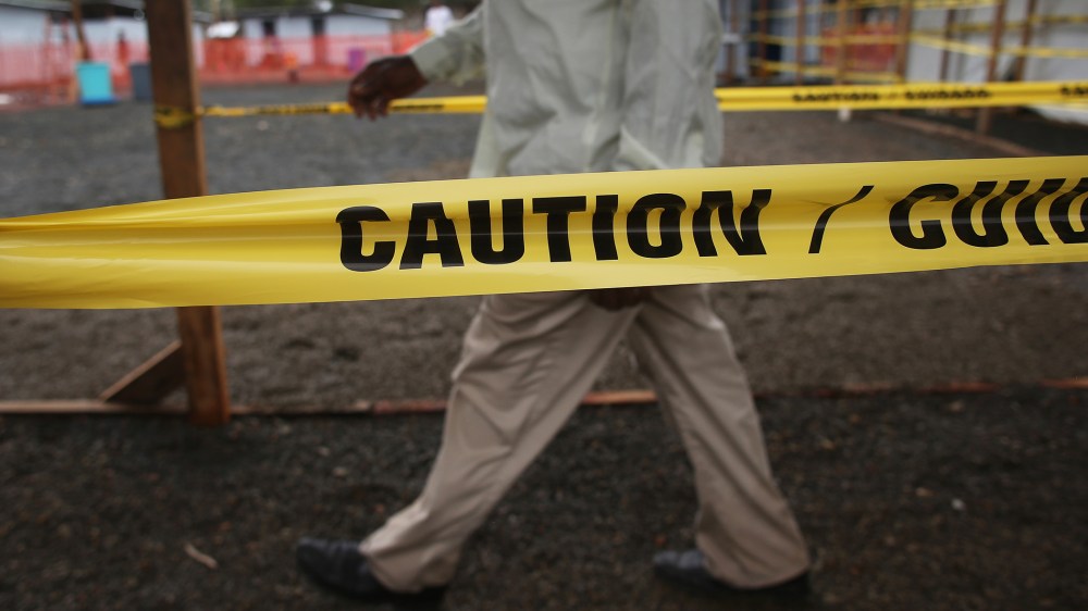 Workers prepare the new Doctors Without Borders (MSF), Ebola treatment center on August 17, 2014 near Monrovia, Liberia.