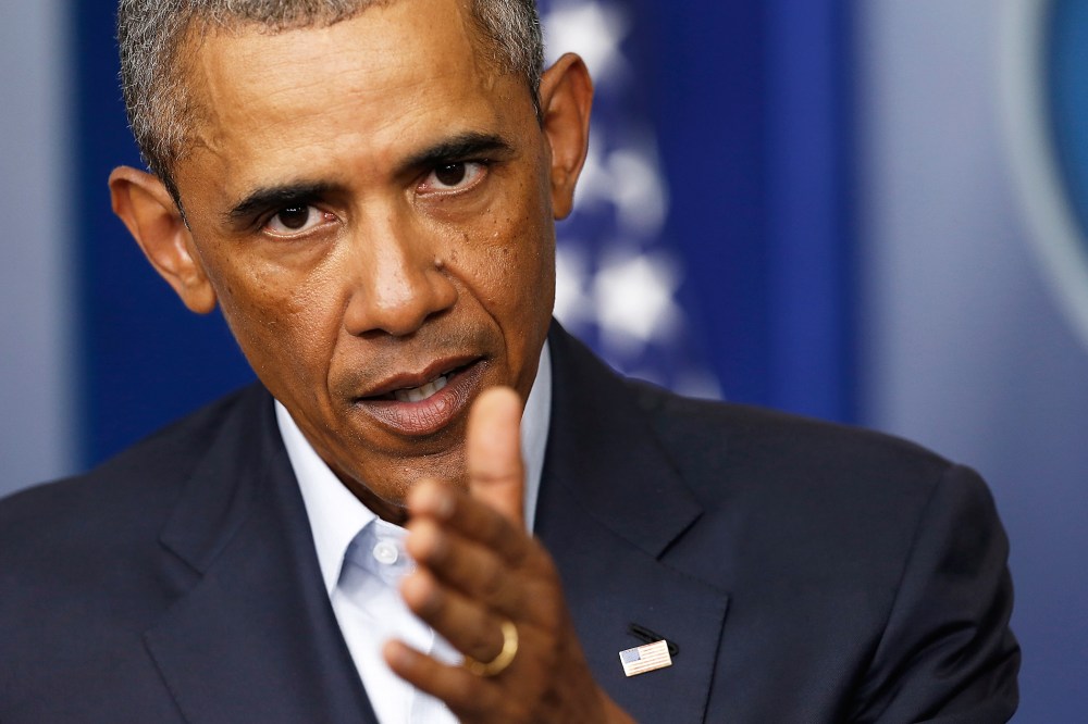 President Barack Obama answers questions at a press conference after delivering a statement in the Brady Press Briefing Room of the White House on Aug. 18, 2014 in Washington, D.C.