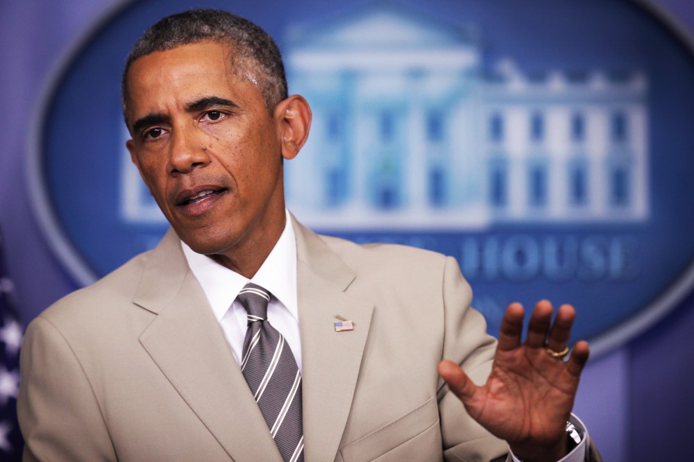 U.S. President Barack Obama makes a statement at the James Brady Press Briefing Room of the White House August 28, 2014 in Washington, DC.