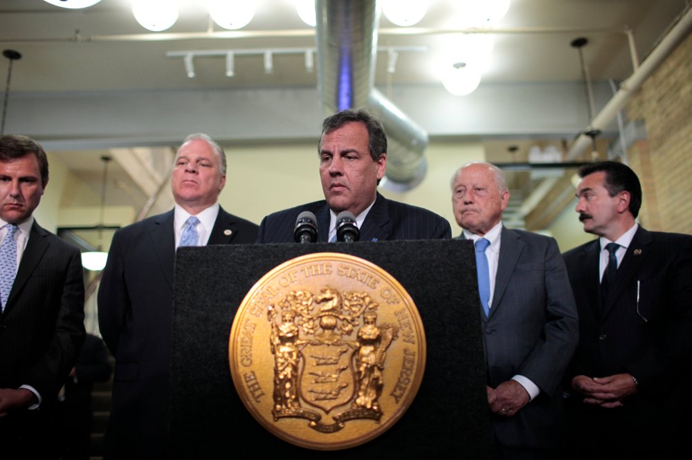 New Jersey Gov. Chris Christie speaks to the media following a summit over the future of Atlantic City, Sept. 8, 2014.