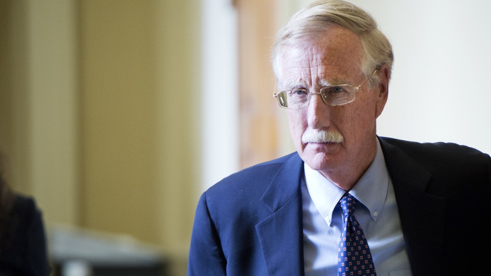 Sen. Angus King, I-Me., leaves the senate luncheons in the Capitol, September 9, 2014. Photo by Tom Williams/Getty.