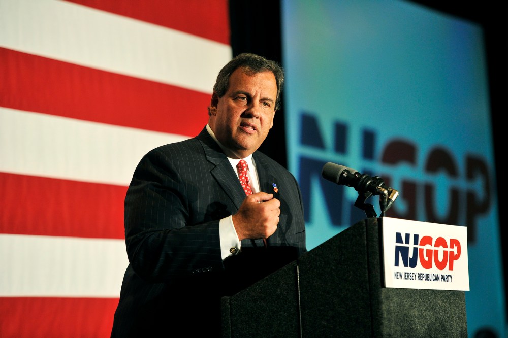 Gov. Chris Christie (R-NJ) addresses the audience during a celebration on September 10, 2014.