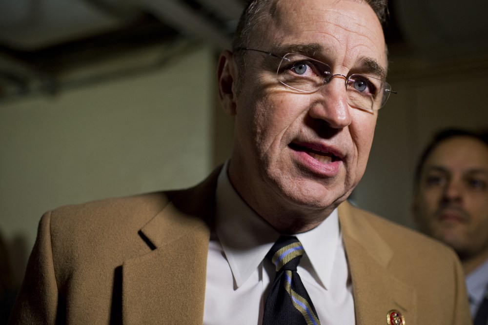Rep. Matt Salmon, R-Ariz., speaks with reporters after a meeting of the House Republican Conference in the Capitol, on Sept. 16, 2014.