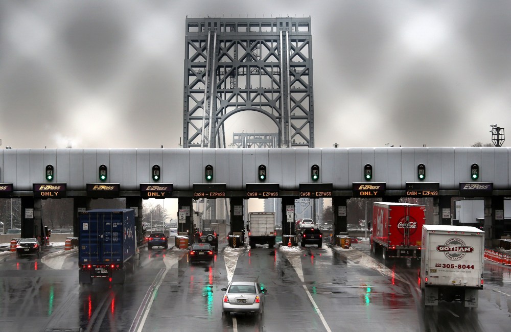 Vehicles slow for tolls before crossing the George Washington Bridge on December 17, 2013 in Ft. Lee, New Jersey.