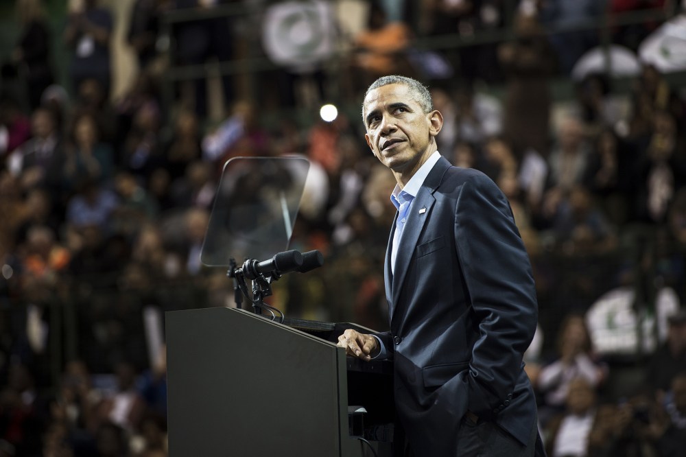 President Barack Obama pauses while speaking during an event on Oct. 19, 2014 in Chicago, Illinois. (Photo by Brendan Smialowski/AFP/Getty)