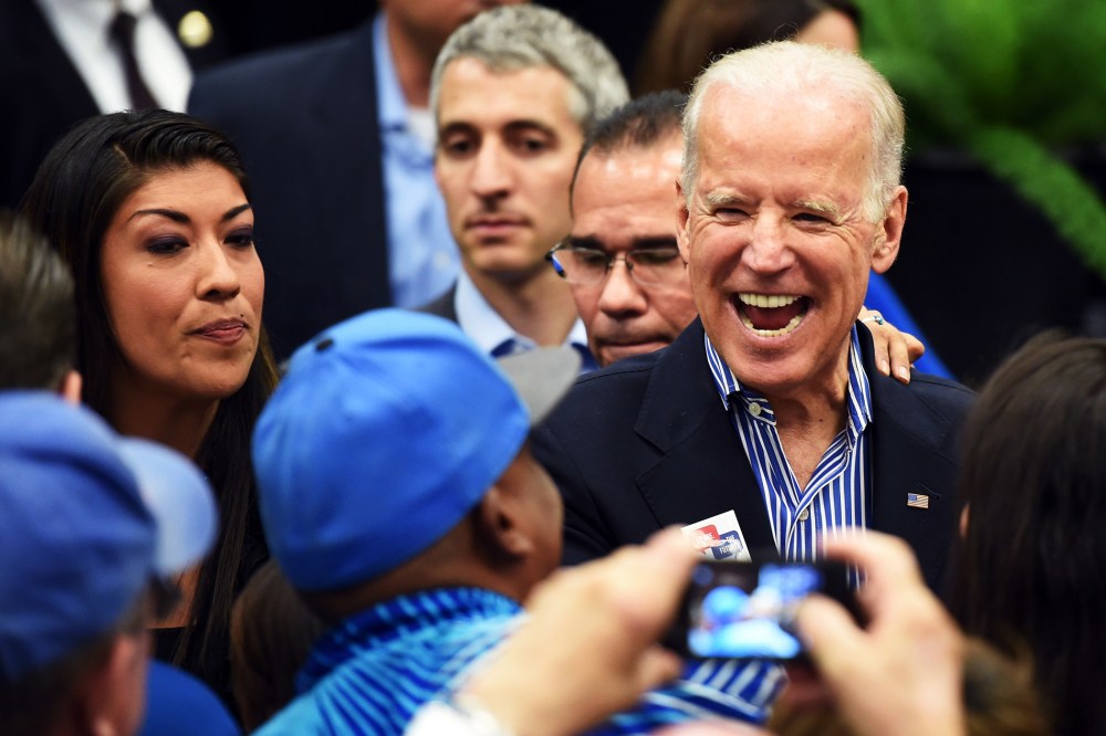 U.S. Vice President Joe Biden reacts as he greets supporters on Nov. 1, 2014 in Las Vegas, Nev.