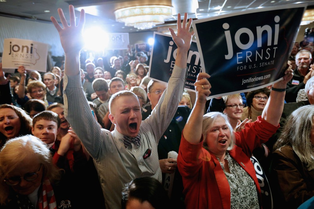 Supporters celebrate after hearing that Republican candidate Joni Ernst won the U.S. Senate race on election night at the Marriott Hotel on Nov. 4, 2014 in West Des Moines, Iowa. (Chip Somodevilla/Getty)