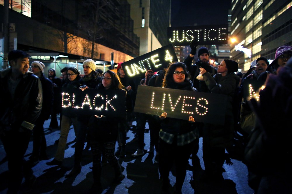 Marchers approach the West Side Highway during a protests Dec. 4, 2014 in New York. (Photo by Yana Paskova/Getty)