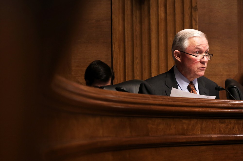 U.S. Sen. Jeff Sessions (R-AL) speaks during a confirmation hearing before the Senate Judiciary Committee, Jan. 8, 2014.