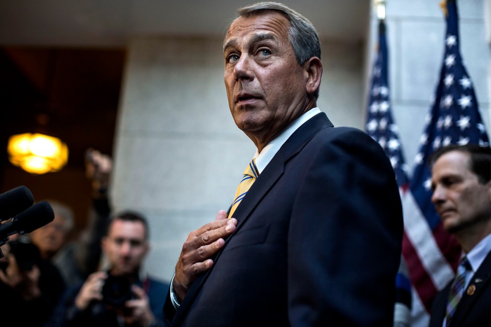 Speaker of the House John Boehner (R-OH) speaks to reporters after the House GOP Conference meeting on Capitol Hill on Jan. 8, 2014.