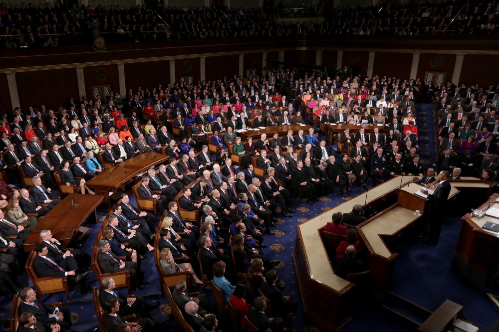 President Barack Obama delivers his State of the Union speech before members of Congress in the House chamber of the U.S. Capitol Jan. 20, 2015 in Washington, DC. (Photo by Alex Wong/Getty)