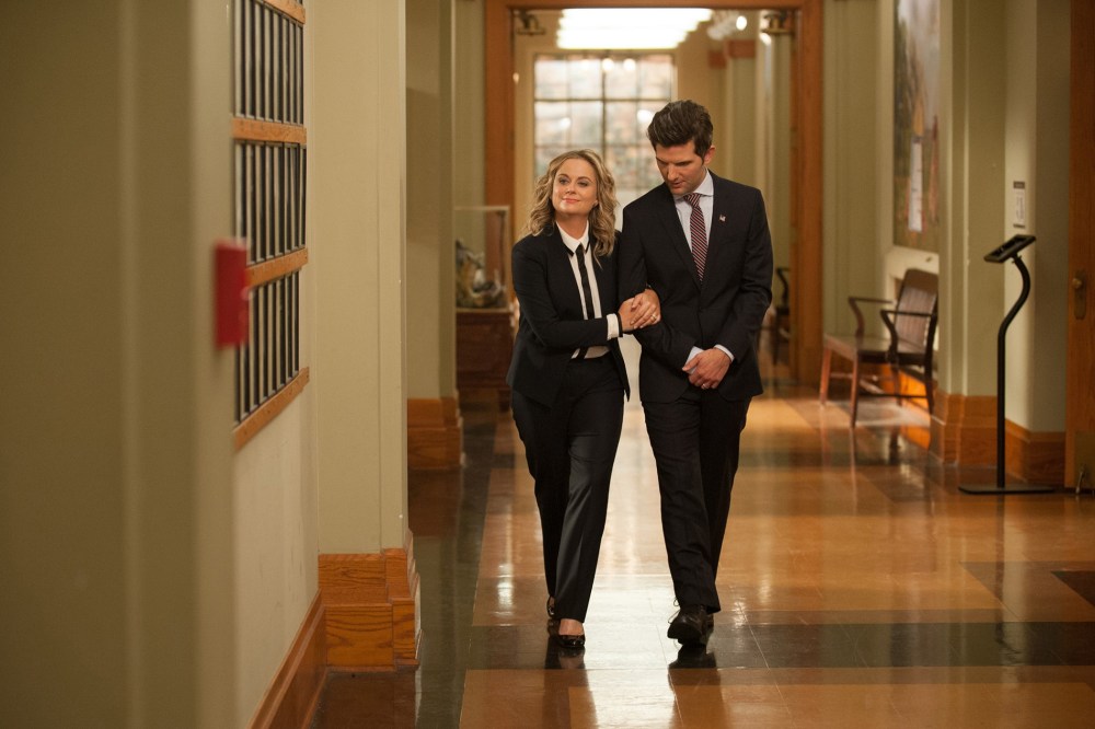 Amy Poehler and Adam Scott in the Season finale of NBC's "Parks and Recreation." (Photo by Colleen Hayes/NBC/NBCU Photo Bank/Getty)