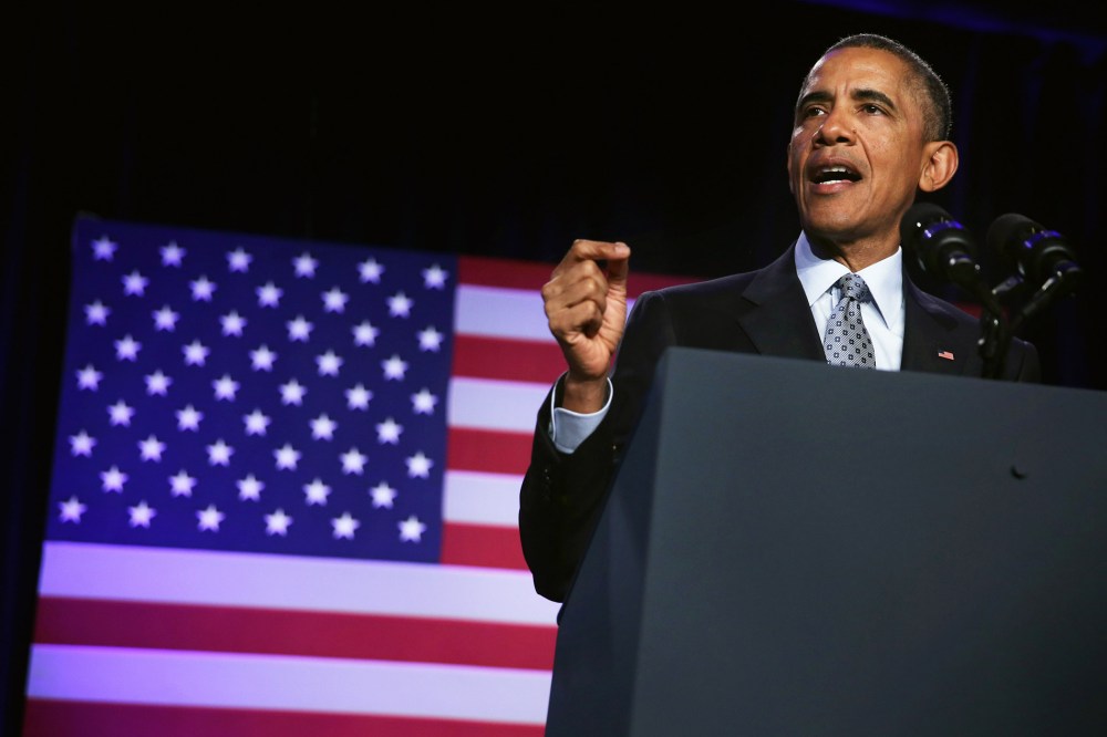 President Barack Obama speaks during the General Session of the 2015 DNC Winter Meeting on Feb. 20, 2015 in Washington, D.C. (Photo by Alex Wong/Getty)