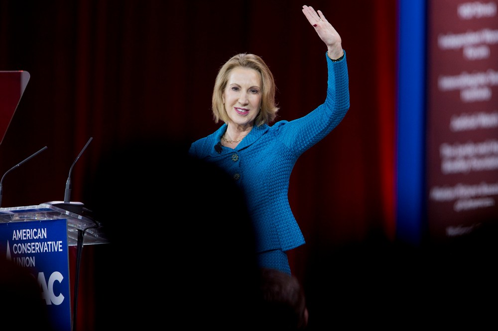 Carly Fiorina, former chairman and chief executive officer of Hewlett-Packard Co., waves after speaking during the Conservative Political Action Conference (CPAC) in National Harbor, Md., on Feb. 26, 2015. (Photo by Andrew Harrer/Bloomberg/Getty)