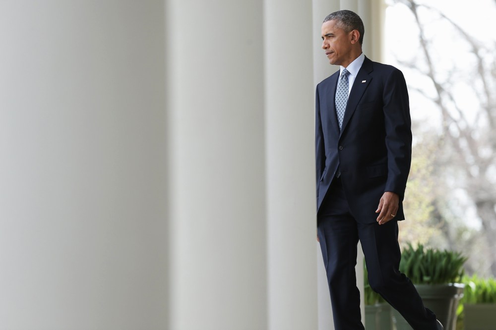 President Barack Obama arrives to deliver remarks on the ongoing negotiations with Iran over their nuclear program on April 2, 2015 in Washington, D.C. (Photo by Win McNamee/Getty)