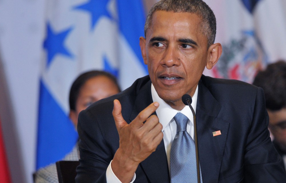 US President Barack Obama speaks during a meeting with members of the Central American Integration System (SICA) in a hotel in Panama City on April 10, 2015, in the framework of the VII Americas Summit. (Photo by Mandel Ngan/AFP/Getty)