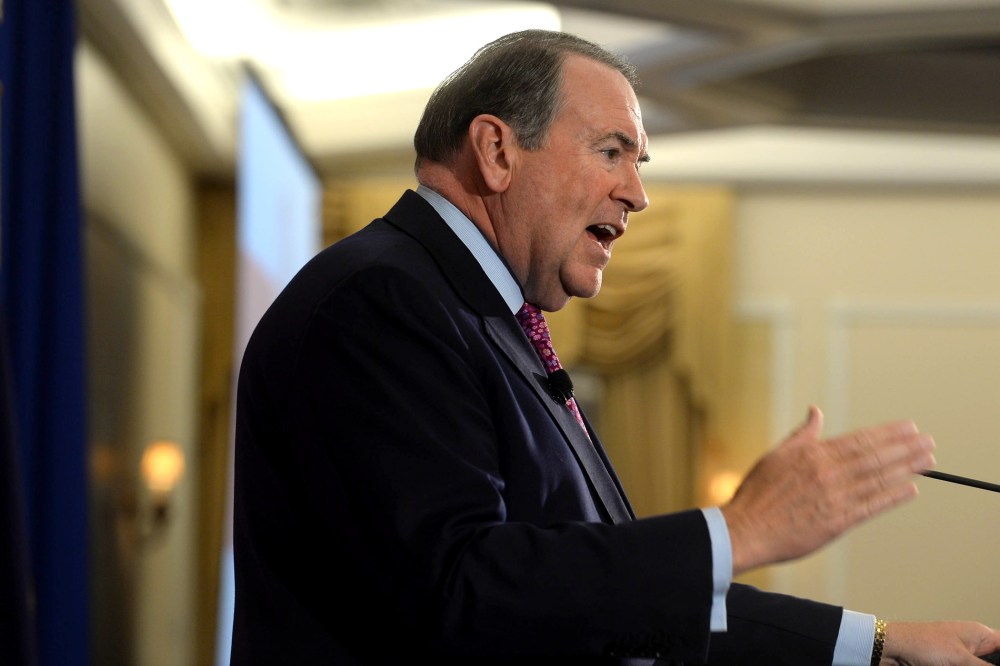 Former Arkansas Gov. Mike Huckabee speaks at the First in the Nation Republican Leadership Summit on April 18, 2015 in Nashua, N.H (Photo by Darren McCollester/Getty)