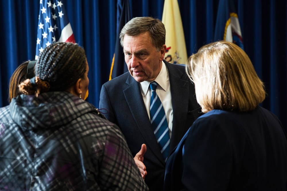 David Samson, chairman of the Port Authority of New York and New Jersey, speaks to workers from Newark International Airport on Feb. 19, 2014 in New York City.