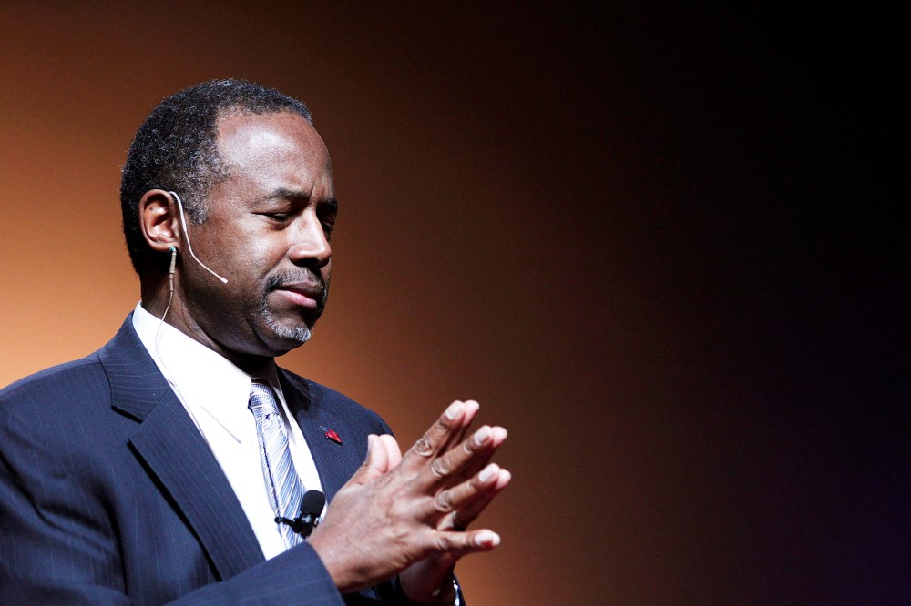 Republican Dr. Ben Carson, a retired pediatric neurosurgeon, speaks as he officially announces his candidacy for President of the United States at the Music Hall Center for the Performing Arts May 4, 2015 in Detroit, Mich. (Photo by Bill Pugliano/Getty)