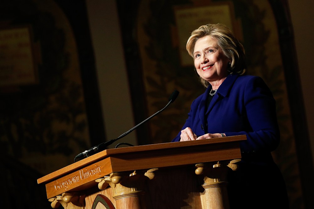 Hillary Clinton speaks during an awards presentation at Georgetown University, Feb.  25, 2014. (Photo by Win McNamee/Getty)