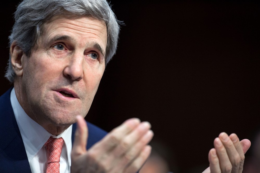 US Secretary of State John Kerry delivers testimony on the FY2015 Budget Request for the Department of State, March 13, 2014 in the Hart Senate Office Building on Capitol Hill.