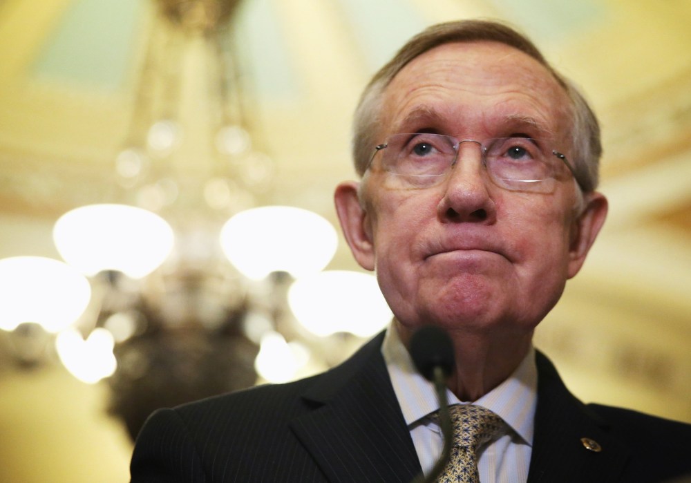Senate Majority Leader Sen. Harry Reid (D-NV) during a briefing March 25, 2014 at the Capitol in Washington, D.C.