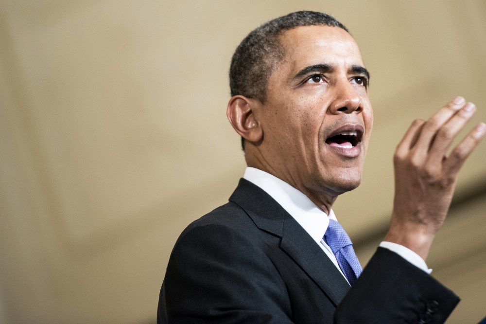 President Barack Obama speaks during an event in the East Room of the White House April 8, 2014 in Washington, D.C. (Photo by Brendan Smialowski/AFP/Getty)