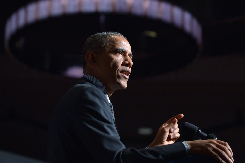 US President Barack Obama speaks hotel in New York on April 11, 2014.