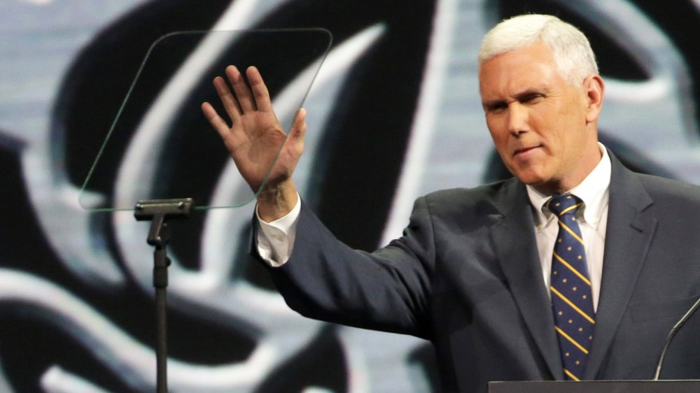 Indiana Governor Mike Pence speaks during the National Rifle Association Annual Meeting Leadership Forum on April 25, 2014 in Indianapolis, Indiana.