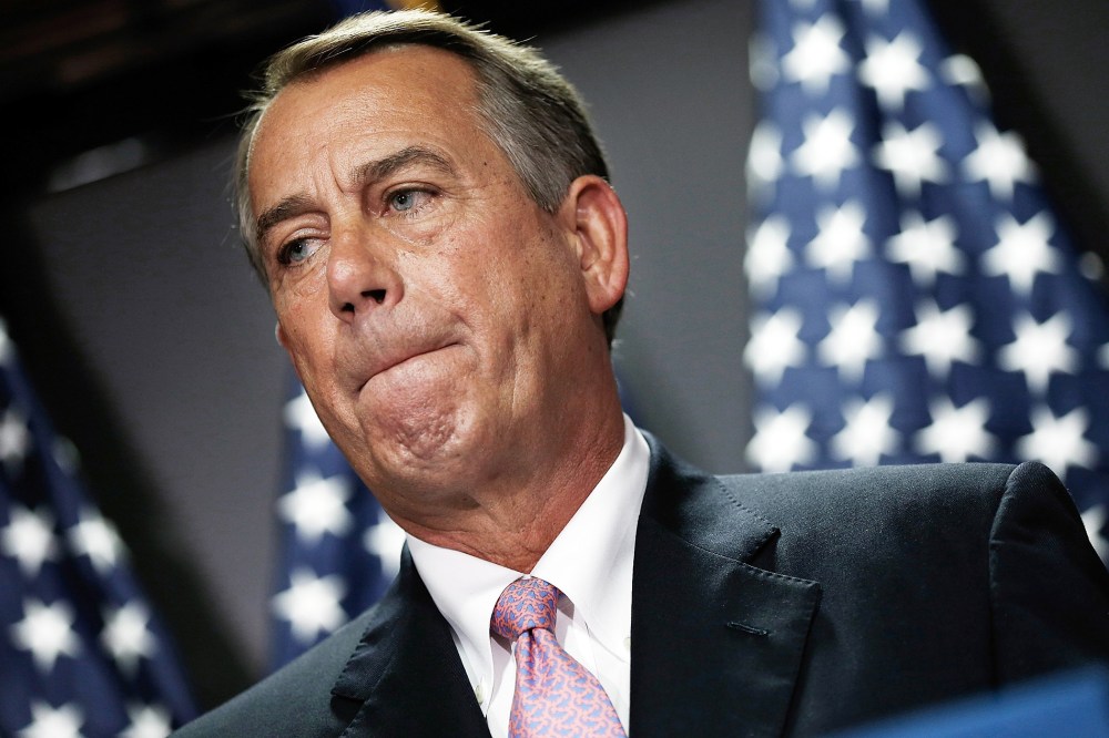 John Boehner answers questions during a press conference April 28, 2014 in Washington, DC.