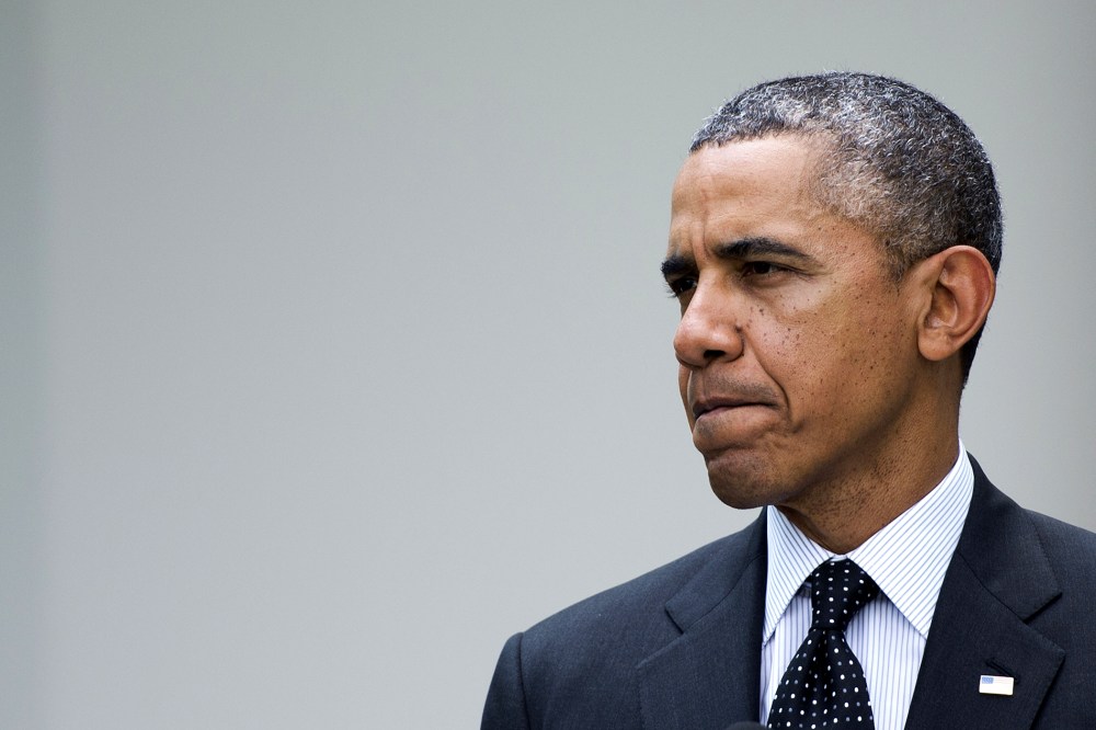 President Barack Obama delivers a statement from the Rose Garden at the White House in Washington, D.C., May 27, 2014.