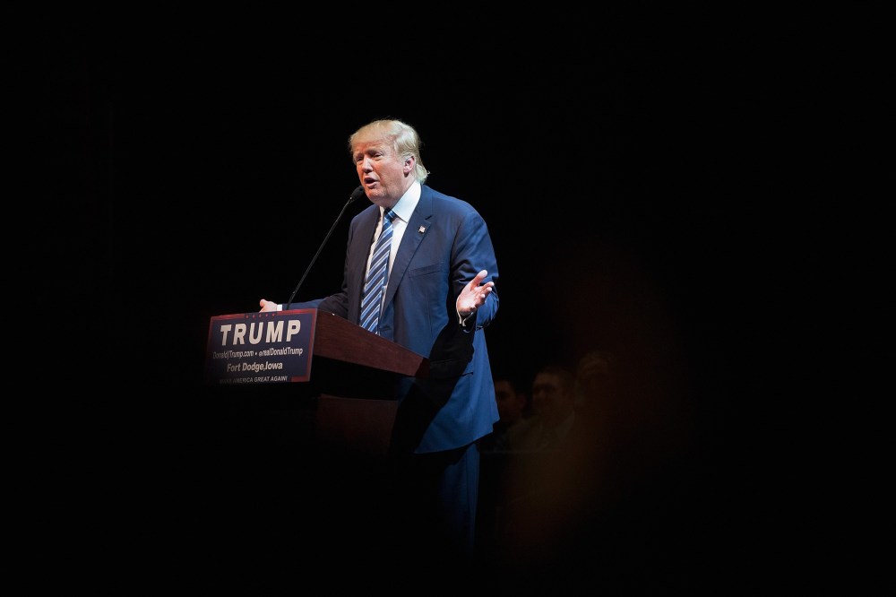 Republican presidential candidate Donald Trump speaks to guests during a campaign stop at Iowa Central Community College on Nov. 12, 2015 in Fort Dodge, Iowa. (Photo by Scott Olson/Getty)
