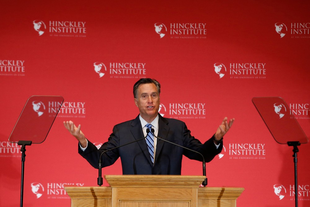 Mitt Romney gives a speech on the state of the Republican party at the Hinckley Institute of Politics on the campus of the University of Utah on March 3, 2016 in Salt Lake City, Utah. (Photo by George Frey/Getty)