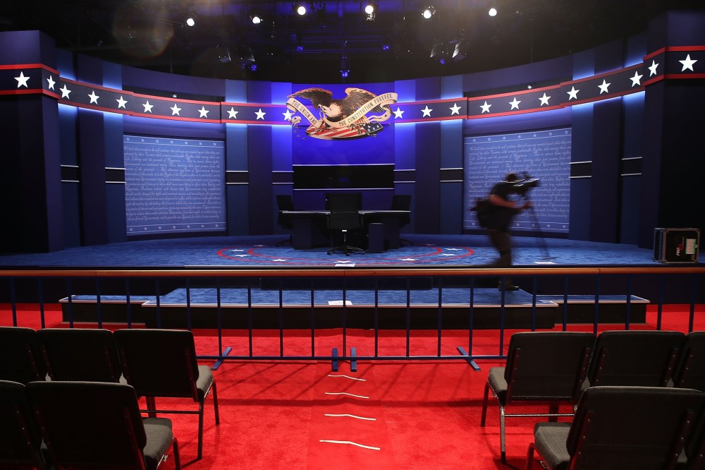 The stage is set for tonights vice presidential debate scheduled at Longwood University Oct. 4, 2016 in Farmville, Va. (Photo by Mark Wilson/Getty)