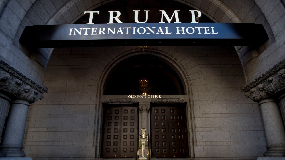 An exterior view of the entrance to the new Trump International Hotel at the old post office on Oct. 26, 2016 in Washington, D.C. (Photo by Gabriella Demczuk/Getty)