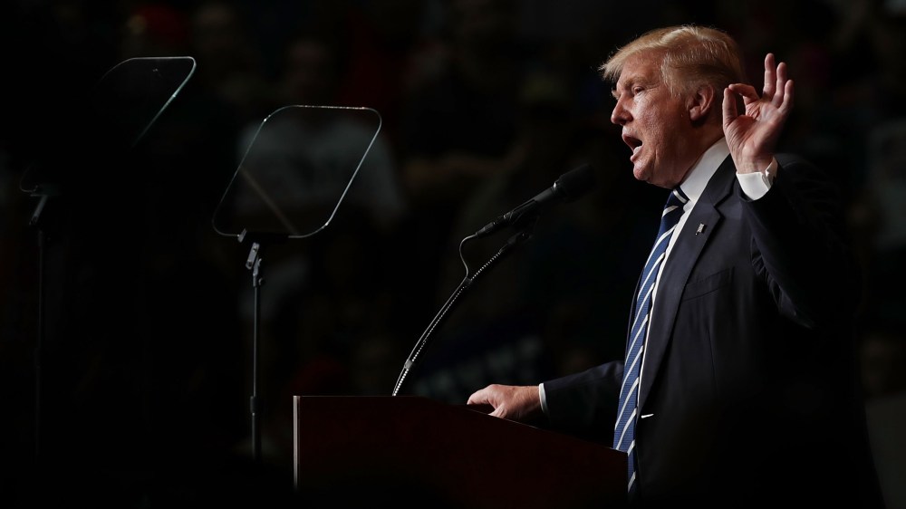Republican presidential nominee Donald Trump speaks at a campaign rally at the W.L. Zorn Arena Nov. 1, 2016 in Eau Claire, Wis. (Photo by Chip Somodevilla/Getty)