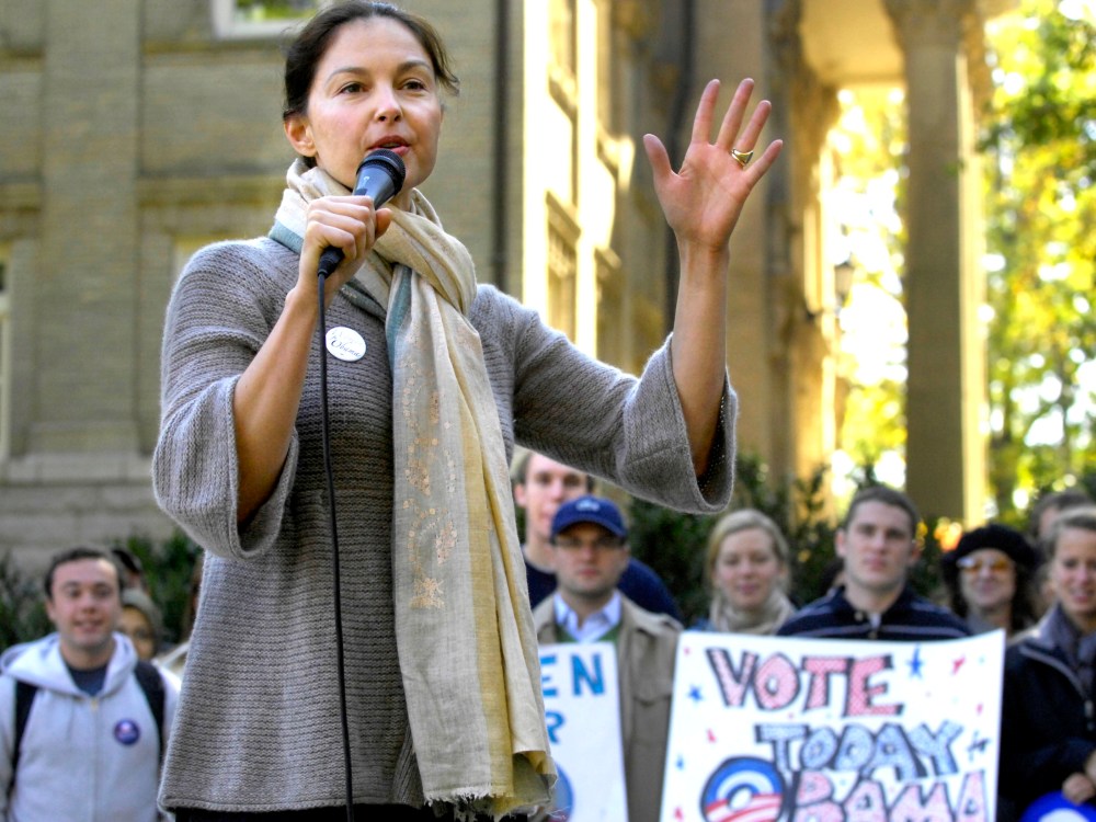 File Photo: Actress Ashley Judd campaigns for Democratic presidential candidate Barack Obama at the University of North Carolina on October 30, 2008 in Chapel Hill, North Carolina. (Photo by Sara D. Davis/Getty Images, File)