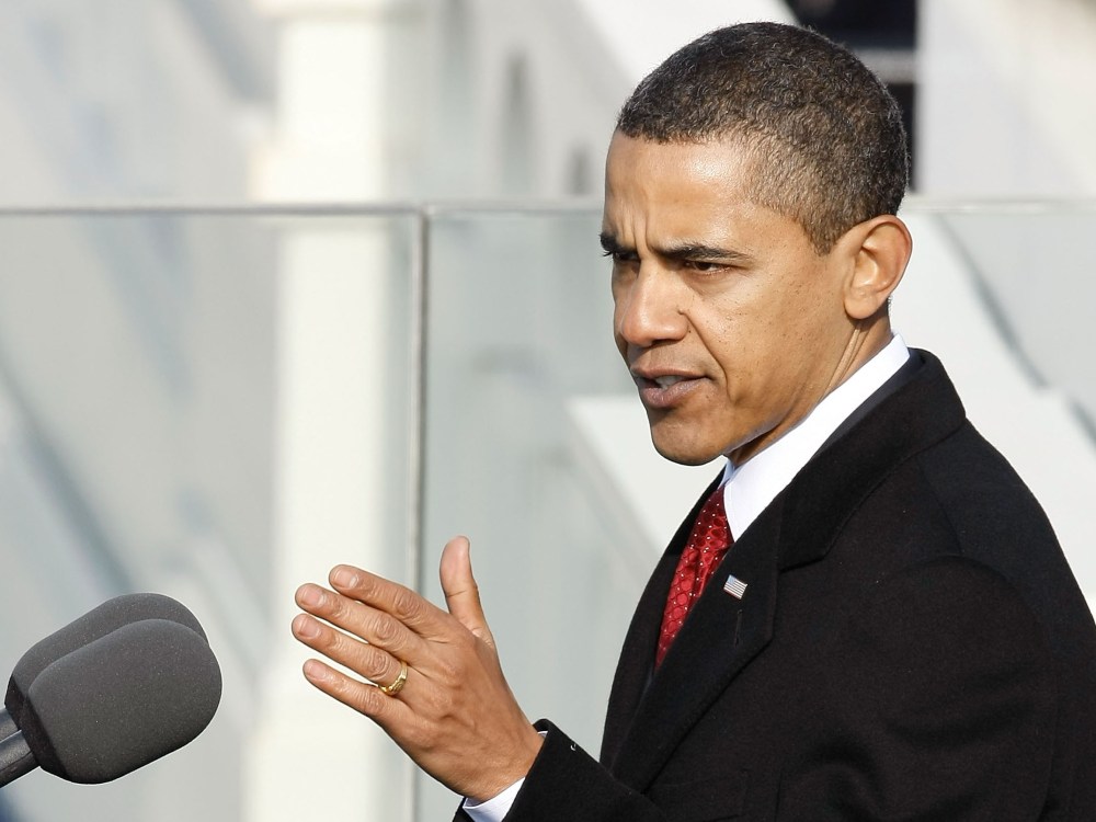 President Barack Obama gives his first inaugural address at the Capitol on January 20, 2009. (Photo by Chip Somodevilla/Getty Images, File)