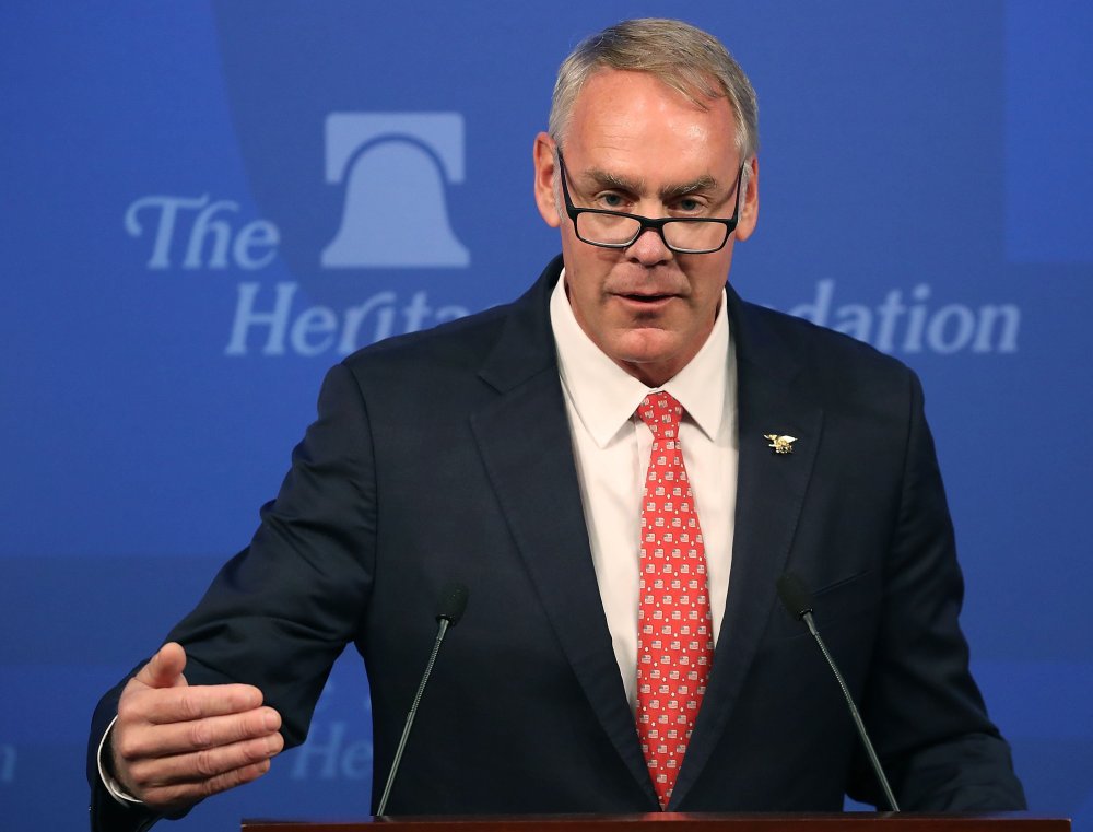 Interior Secretary Ryan Zinke addresses criticism of his travel practices before delivering a speech billed as "A Vision for American Energy Dominance." at the Heritage Foundation on September 29, 2017 in Washington, D.C.