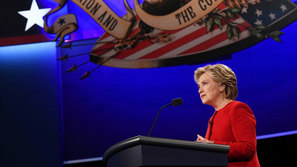 Democratic nominee Hillary Clinton speaks during the first presidential debate at Hofstra University in Hempstead, N.Y. on Sept. 26, 2016. (Photo by Jewel Samad/AFP/Getty)