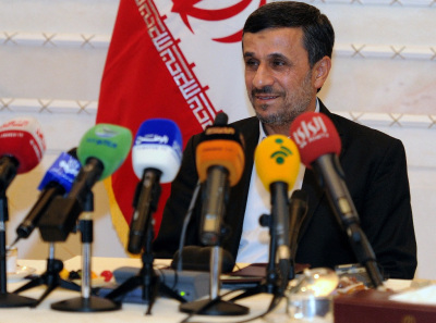 President Mahmoud Ahmadinejad of Iran speaks to journalists during a press conference in Kuwait on Wednesday, Oct.17, 2012.