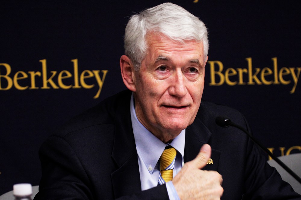Robert Birgeneau speaks during a news conference, Sept. 28, 2010, in Berkeley, Calif.