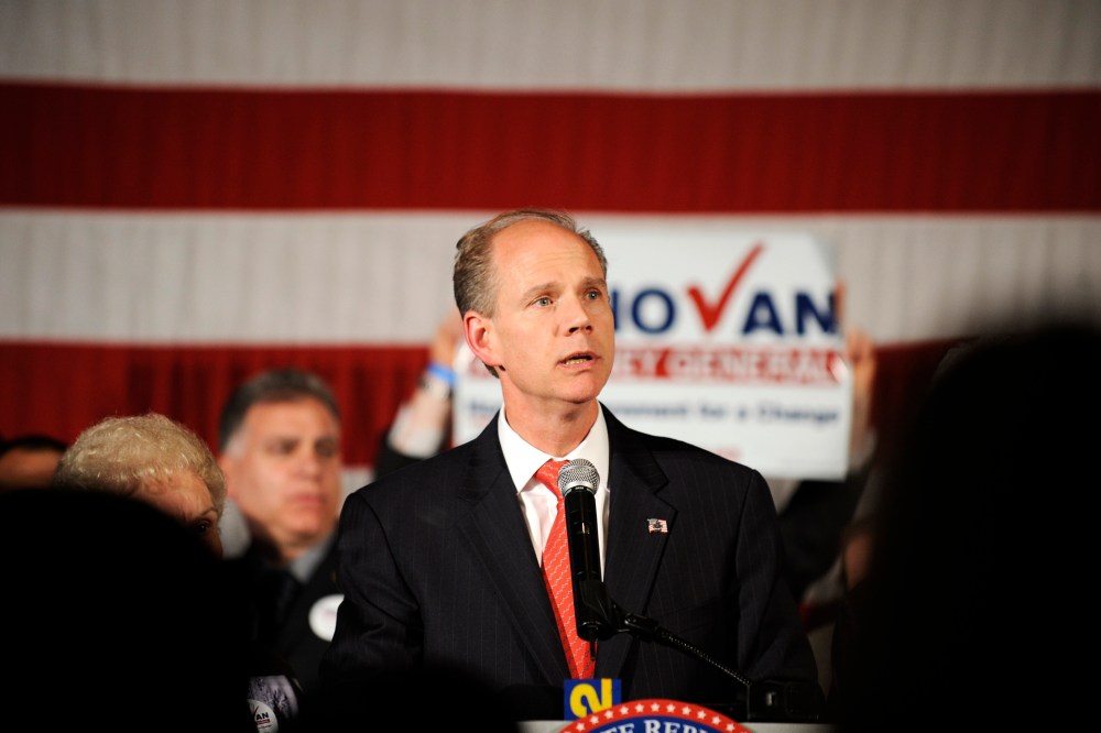 Republican New York State Attorney General candidate Dan Donovan delivers his concession speech after losing to Democrat Eric Schneiderman during the New York State GOP election eve festivities, Nov. 2, 2010 in New York.
